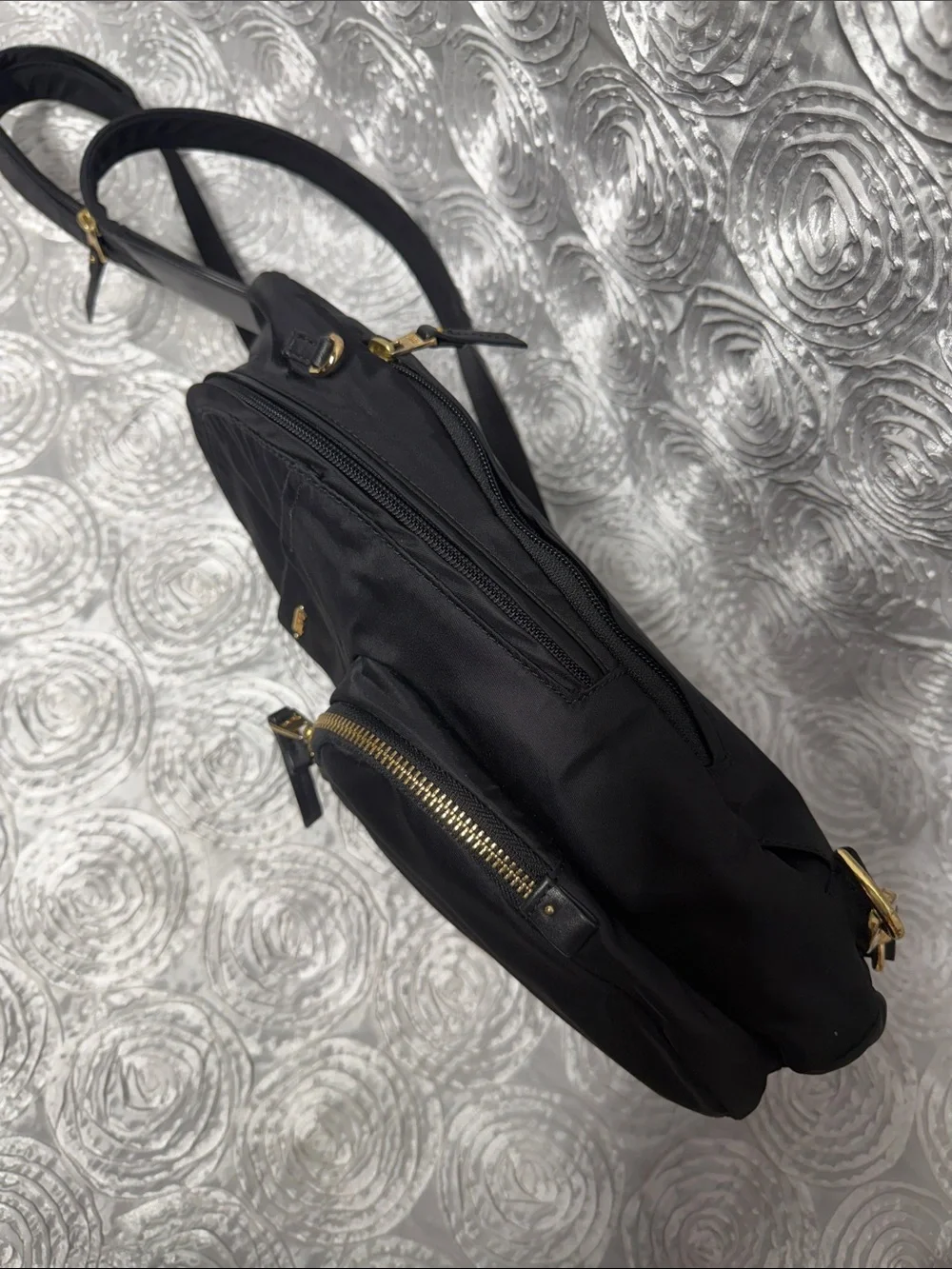 Tumi Black Nylon Backpack with Gold Hardware